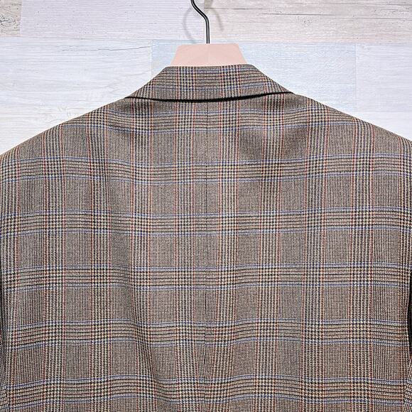 Barneys New York Wool Tweed Sport Coat Tan Brown Plaid Made In Italy Mens 38R - Picture 6 of 7